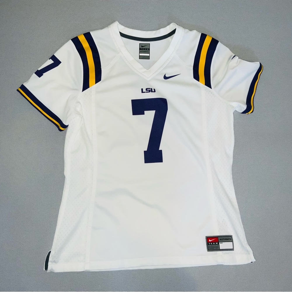 Authentic Nike #7 Youth Large LSU Football Jersey